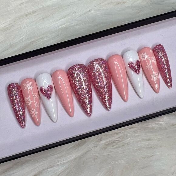 Handmade Other - Heart & Snowflakes ❄️ Custom Press On Nails | High Quality Nails | Handmade